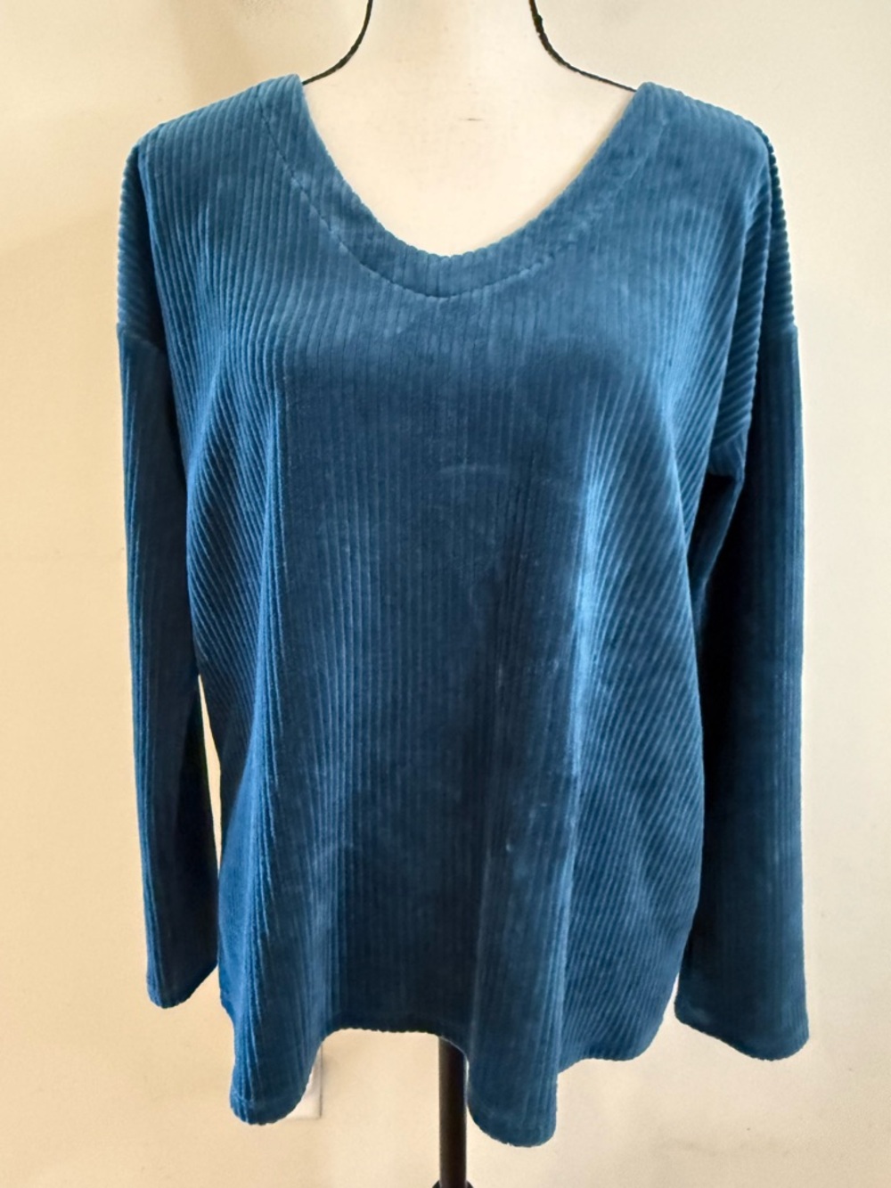 J. Jill teal plush ribbed V neck sweatshirt sweater SZ SM